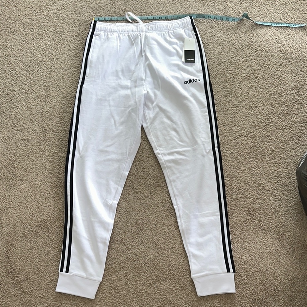 Men’s Adidas White Joggers with Black Stripes